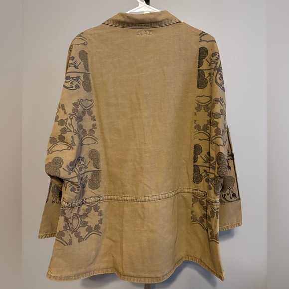 Easel Women’s button up jacket deep khaki floral stamped design drawstring Small - Picture 4 of 9